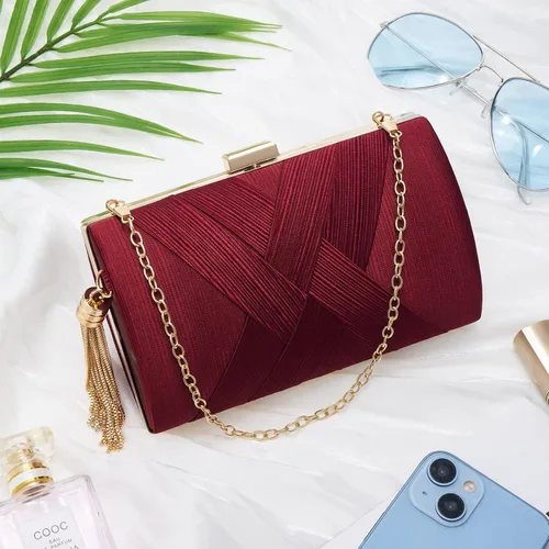 Vista 2 de Bolso de mano para mujer, bolso de noche con flecos, bolso de mano para mujer, bolso de mano de boda, bolso de mano con cadena, bolso cruzado
