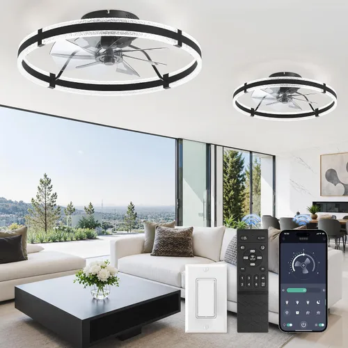 Vista 13 de LEDIARY Ventiladores de techo de perfil bajo con luces, ventilador de techo moderno de montaje al ras y control remoto, ventiladores de techo LED