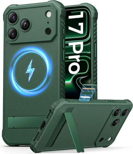 Vista 16 de ASAFCASE - Funda para iPhone 17 Pro con soporte, compatible con MagSafe, color negro Camera Control Button, Military Grade Shockproof, Full Camera
