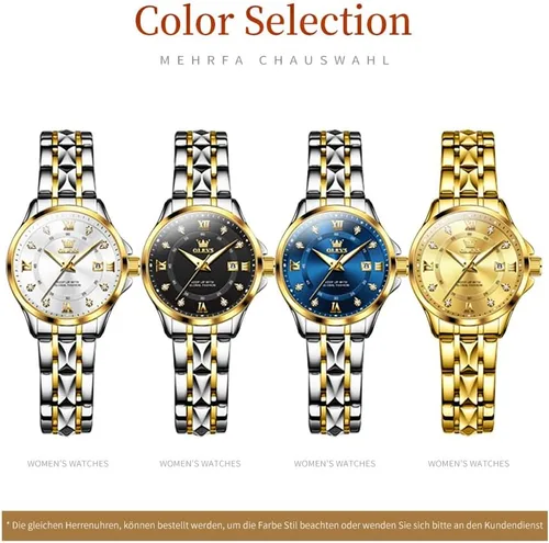 Vista 8 de OLEVS Reloj para mujer, relojes automáticos para mujer con pulsera de acero inoxidable de dos tonos, elegantes relojes de mujer de oro rosa, relojes