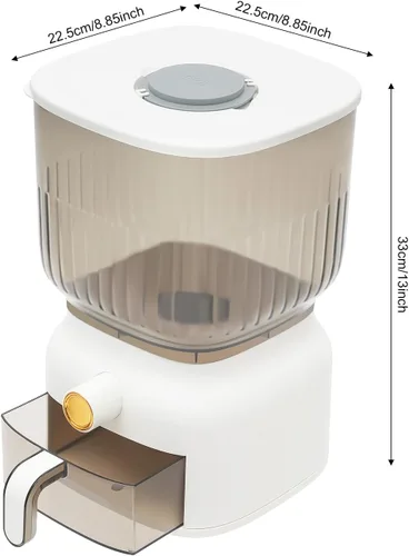 Vista 6 de Dispensador de arroz de 13.2 lbs, contenedor grande de almacenamiento de granos sellados con taza de arroz, dispensador de alimentos, organizador