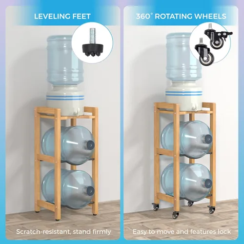 Vista 4 de Soporte para jarra de agua de 3 niveles y 5 galones con estante superior, 4 ruedas de metal o pies ajustables, soporte de piso dispensador de agua