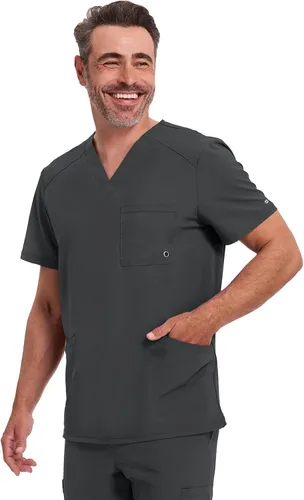 Vista 5 de Cherokee Infinity Men's V-Neck Scrub Top with 3 Pockets and 360° Stretch Negro