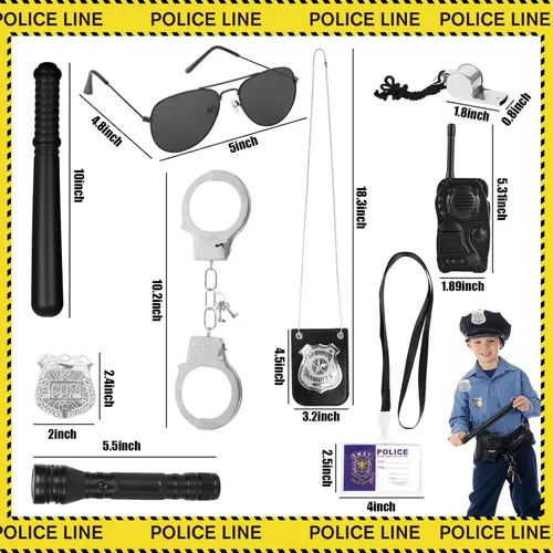 Vista 2 de 3 otters Juego de 9 juguetes de policía de simulación, accesorios de policía para niños, incluye insignia, esposas, walkie y más para fiesta