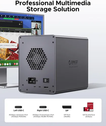 Vista 2 de ORICO Carcasa externa para disco duro de 5 bahías, compatible con Thunderbolt 3/4 solamente, interfaz de concentrador tipo C de hasta 40 Gbps