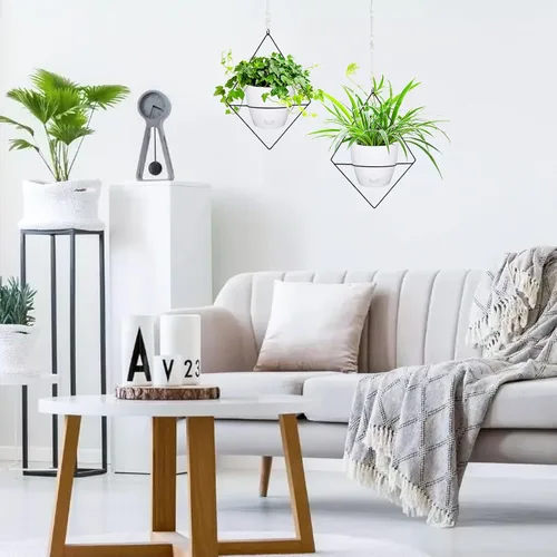Vista 7 de Koalaime Macetas colgantes para plantas de interior, juego de 2 macetas colgantes de riego automático, modernas cestas colgantes con soporte