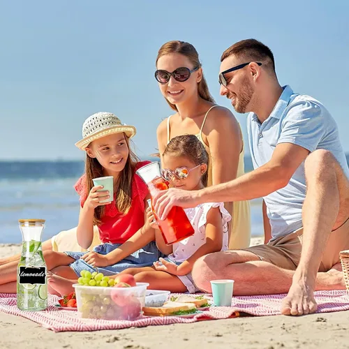 Vista 8 de Jarras de vidrio con tapas de bambú, 4 piezas de 1 litro para bebidas de 1 litro, juego de jarras para barra de mimosa, contenedor de jugo