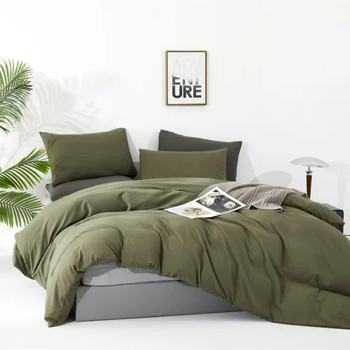 Vista 4 de Luxlovery - Juego de edredón verde oliva tamaño cal king, juego de edredón de manta verde militar, verde suave y transpirable para mujeres y hombres