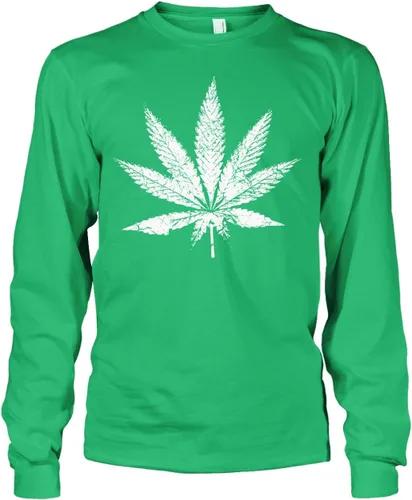 Vista 8 de Camiseta de manga larga White Weed Marijuana Leaf Cannabis 420 para hombre Negro