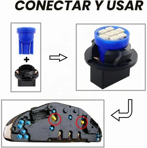 Vista 4 de T10 194 168 Bombillas LED azules para instrumentos del panel de control con enchufe de bloqueo giratorio T10, focos LED súper brillantes para panel
