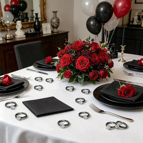 Vista 5 de Whaline 72 anillos de diamantes para despedida de soltera, anillos de compromiso ajustables para decoración de mesa de boda, juego de despedida
