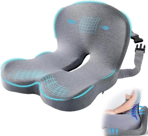 Vista 11 de Cojín de asiento de automóvil, cojín de espuma viscoelástica con correa ajustable, almohadilla ergonómica para automóvil y semircamión, cojín
