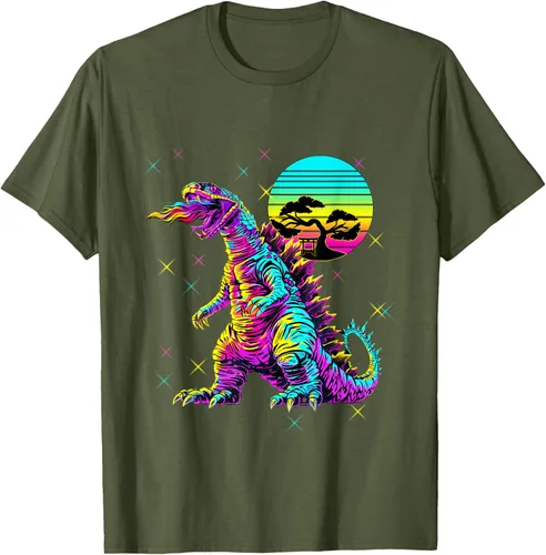 Vista 29 de Cool Streetwear synthwave 80s 90s retro anime snakezilla camiseta, Negro