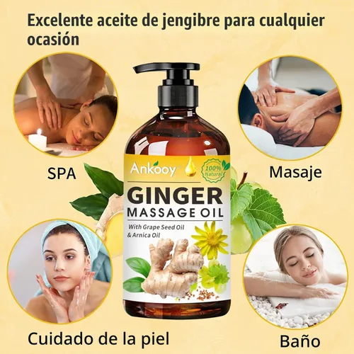 Vista 3 de Paquete de 3 aceites de masaje de jengibre con aceite de árnica, aceite de vitamina E y aceite de semilla de uva, aceite de jengibre para drenaje