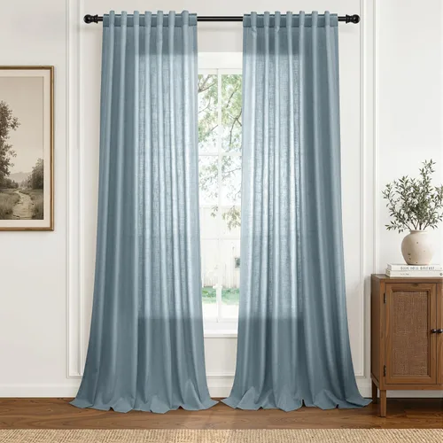 Vista 33 de Hokibero Cortinas de lino natural de 96 pulgadas de largo para sala