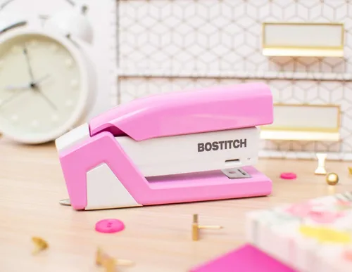 Vista 2 de Bostitch Office InCourage - Engrapadora compacta con resorte, 3 en 1, plástico, media tira, capacidad para 20 hojas, BCA rosa (1588)