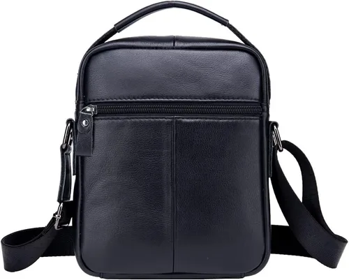 Vista 2 de Hebetag Bolso bandolera de cuero pequeño para hombre, para viajes al aire libre, negocios