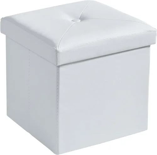 Vista 10 de VECELO Otomana de almacenamiento, reposapiés, reposapiés, otomana plegable de 11.8 pulgadas, pequeño cubo cuadrado de almacenamiento para sala