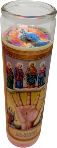 Vista 5 de Un perfumado Veladora,La Mano poderosa, Vaso Grande 14 oz veladora novenaria con poderosa oración al reverso (Inglés)
