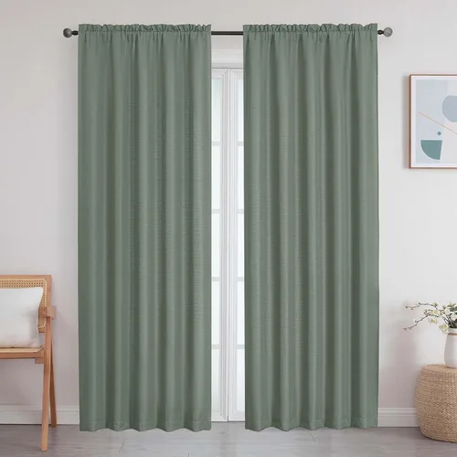 Vista 87 de Cortinas de lino para dormitorio y sala de estar de 96 pulgadas de largo, juego de 2 paneles, con bolsillo para cortinero, filtrado de luz, textura