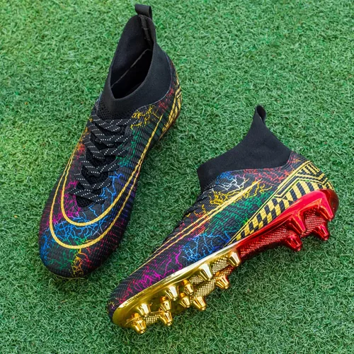 Vista 5 de Zapatos de fútbol para hombre y mujer, zapatos de fútbol con suela dorada, zapatos de fútbol para estudiantes, zapatos de entrenamiento de hierba