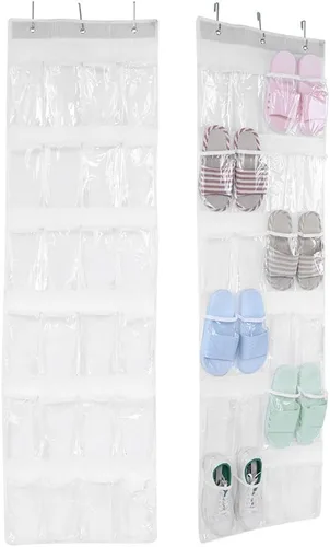Vista 8 de Wisecoco Organizador de zapatos con 24 bolsillos sobre la puerta, ahorro de espacio, bolsas de almacenamiento colgantes para armario, estante