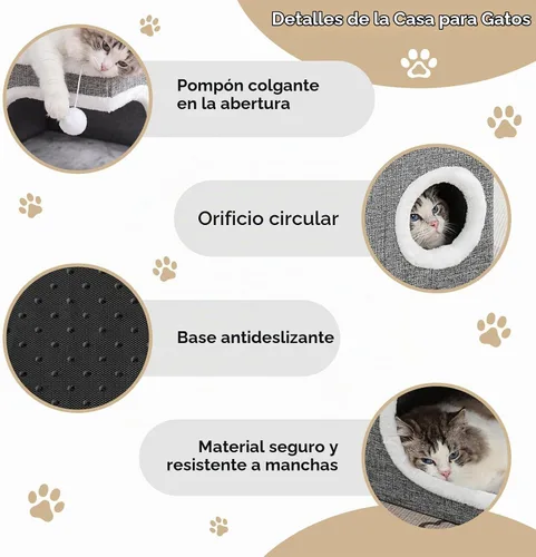 Vista 5 de Camas para gatos de interior, cueva grande cubierta para gatos Gris