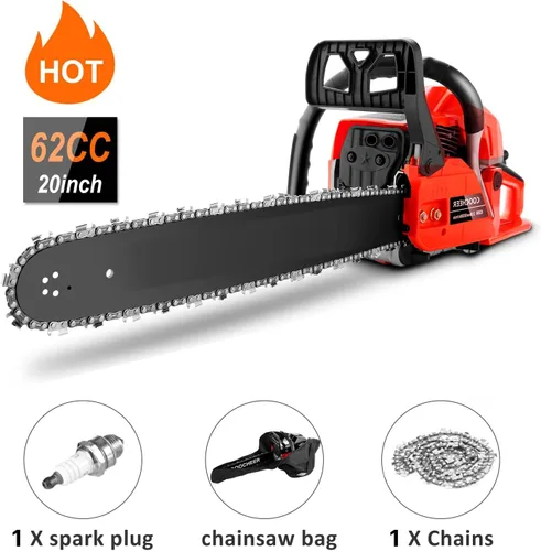 Vista 3 de COOCHEER Motosierra de Gas Mejorada de 62CC 3.5-HP 2 Ciclos de 20 Pulgadas con Bolsa de Transporte y Kit de Herramientas, Motosierras a Gas