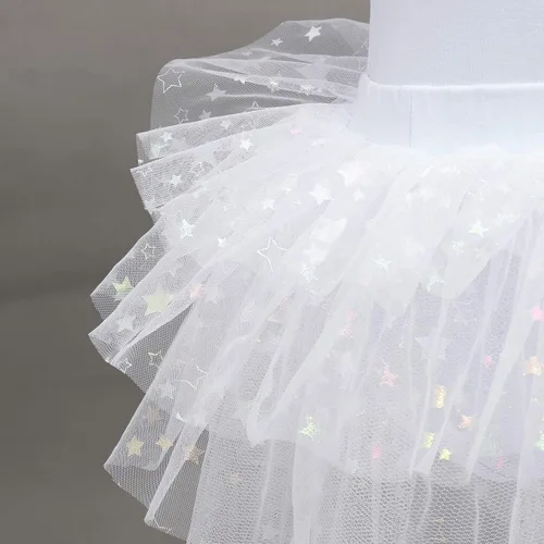 Vista 5 de IDOPIP Leotardo con falda de tutú de estrella con purpurina para niñas, manga con volantes, vestido de bailarina, traje de gimnasia