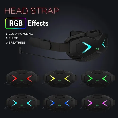 Vista 3 de QWOS RGB Head Strap with 5000mAh Battery Pack for OculusMeta Quest 2 - Adjustable Elite Strap Controller Grips Cover for Enhanced Comfort and