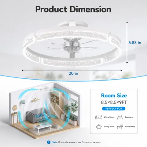 Vista 2 de addlon - Ventiladores de techo de 20 pulgadas con luces y control remoto Blanco - Estrellado