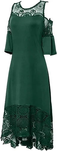 Vista 5 de Fragarn Vestido para mujer, casual, de moda, bordado, de encaje, longitud media, larga, conjunto de dos piezas, 0