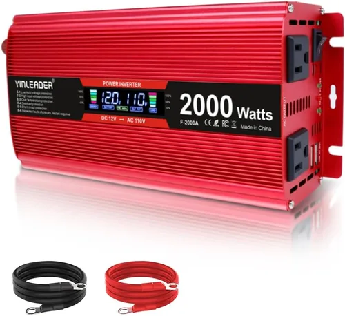 Vista 11 de Inversor de 2000 vatios de 12 V a 110 V/120 V, inversor de CC a CA de 2000 W con pantalla LCD inteligente, salidas de CA duales, puerto de carga USB