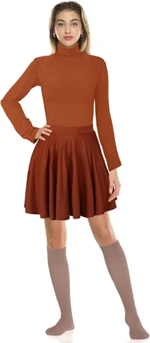 Vista 5 de Retisee Juego de 3 piezas de disfraz de Halloween para mujer, falda de patinadora, camiseta de cuello alto de manga larga y medias hasta la rodilla