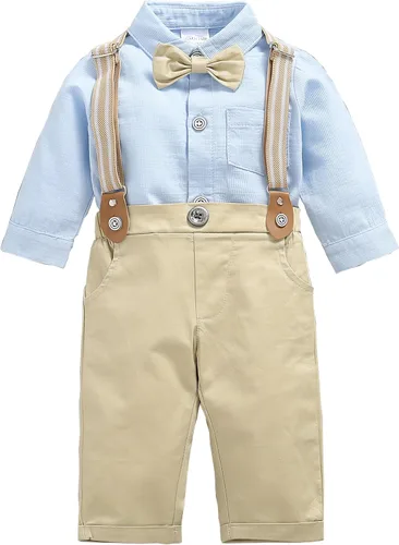 Vista 20 de Conjunto de chaleco para bebés y niños pequeños, camisa corta con corbatín y pantalones, trajes elegantes