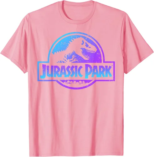 Vista 85 de Jurassic Park Camiseta de manga corta con logotipo Fossil azul y morado Negro