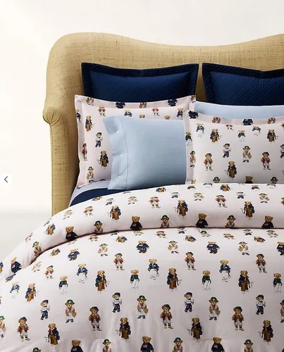 Vista 3 de POLO RALPH LAUREN Juego de edredón King de suéter de oso de peluche con rayas rosadas para niñas con 2 fundas de almohada King