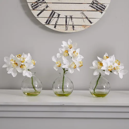 Vista 4 de Nearly Natural 4797 Cymbidium - Arreglo floral de seda, color blanco, juego de 3