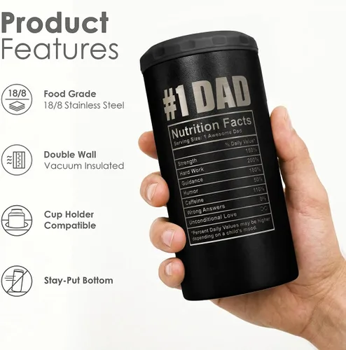 Vista 4 de Mejor Enfriador de Lata para Papá 12oz - Regalos Aislados de Acero Inoxidable para Papá de Hija e Hijo - Taza de Viaje - Taza Termo - Latas Termo
