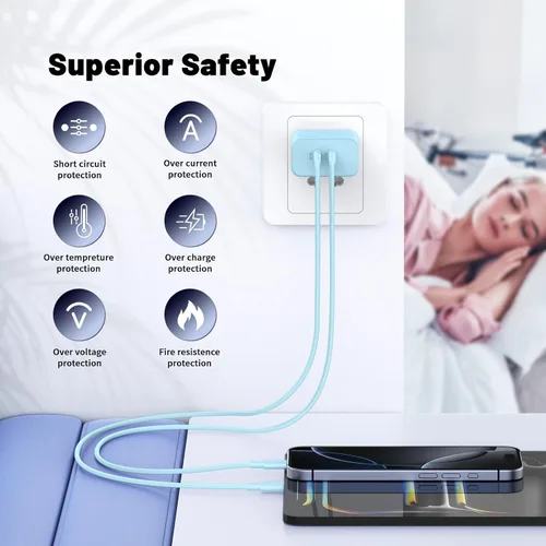 Vista 4 de QZIIW Cargador Samsung súper rápido tipo C, bloque de cargador rápido USB C de 45 W de doble puerto [paquete de 2] y cable USB C extralargo de 60 W