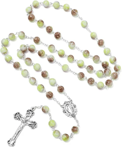Vista 83 de KOMI Rosario de cuentas católicas para mujer, collar de cuentas de rosario con cruz de crucifijo, perlas de cristal, rosario, rosarios, católicos
