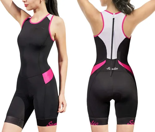 Vista 8 de Traje de triatlón de una pieza sin mangas para mujer, acolchado de secado rápido, adelgazante, para correr, nadar, ciclismo
