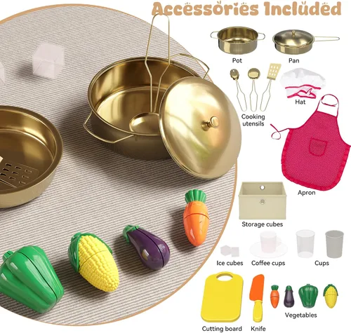 Vista 5 de BVIUNTWO Juego de juguetes de cocina, juego de cocina de madera para niños con luces y sonidos reales, estufa, fregadero, horno, máquina de hielo