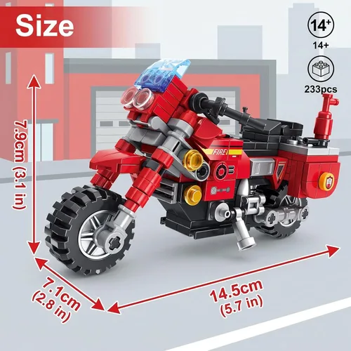 Vista 3 de City Fire - Juego de construcción de motocicleta de 233 piezas, bloques de construcción de rescate de incendios compatibles con Lego, juguetes