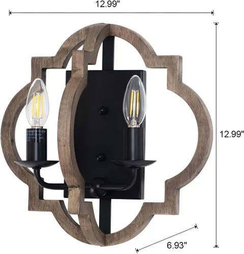 Vista 5 de VILUXY Apliques de pared de madera retro industrial, lámpara de pared geométrica de granja, lámparas de pared negras para dormitorio, pasillo