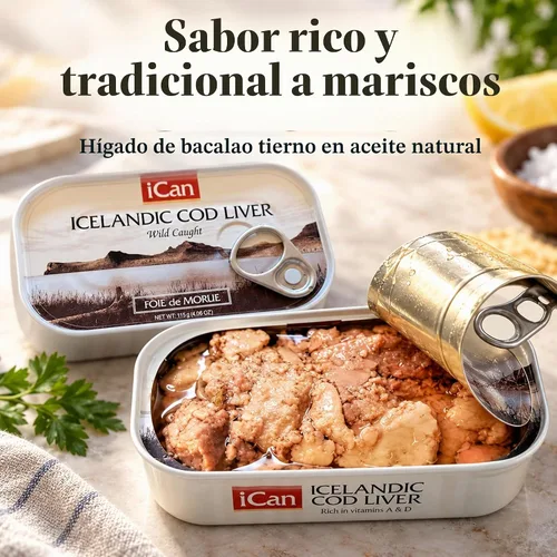 Vista 6 de Ican Hígado de bacalao salvaje islandés en aceite propio, 4.06 onzas