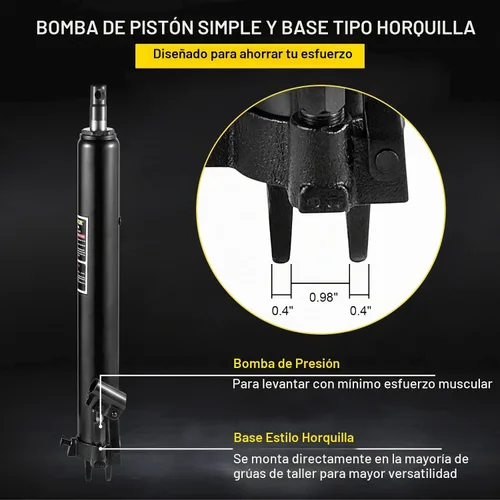 Vista 5 de VEVOR Gato hidráulico de brazo largo, con bomba de pistón individual y base de horquilla, recogedor manual de cereza con mango, para grúas
