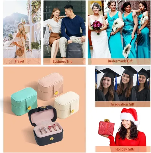 Vista 7 de VOMNA Estuche de joyería de viaje, pequeña caja de anillo de joyería, soporte para anillos, mini estuche de joyería de viaje portátil para anillos