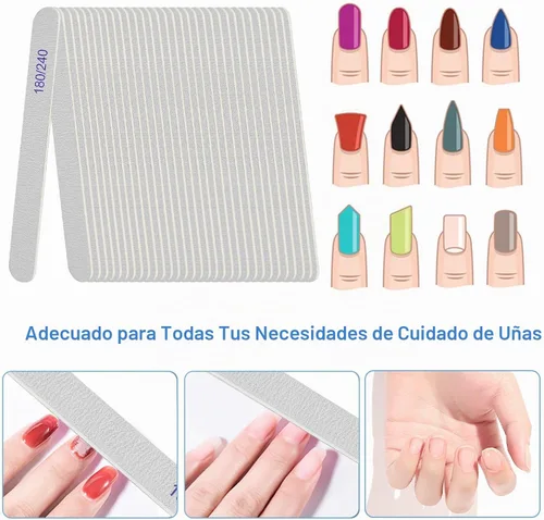 Vista 3 de Lima de uñas, pizarras de esmeril para uñas, grano 180/240, limas de uñas para uñas naturales, madera de doble cara, lima de uñas Emory profesional