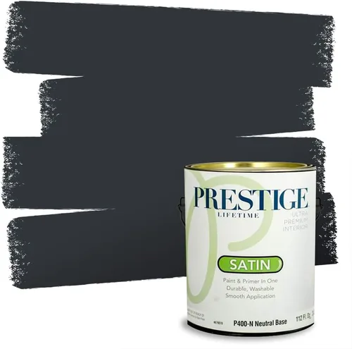 Vista 206 de PRESTIGE Pinturas Pintura Exterior e Imprimación en Uno, 1 Galón, Mate, Combinación Comparable de Sherwin Williams* Black Magic* SW6991-PCM
